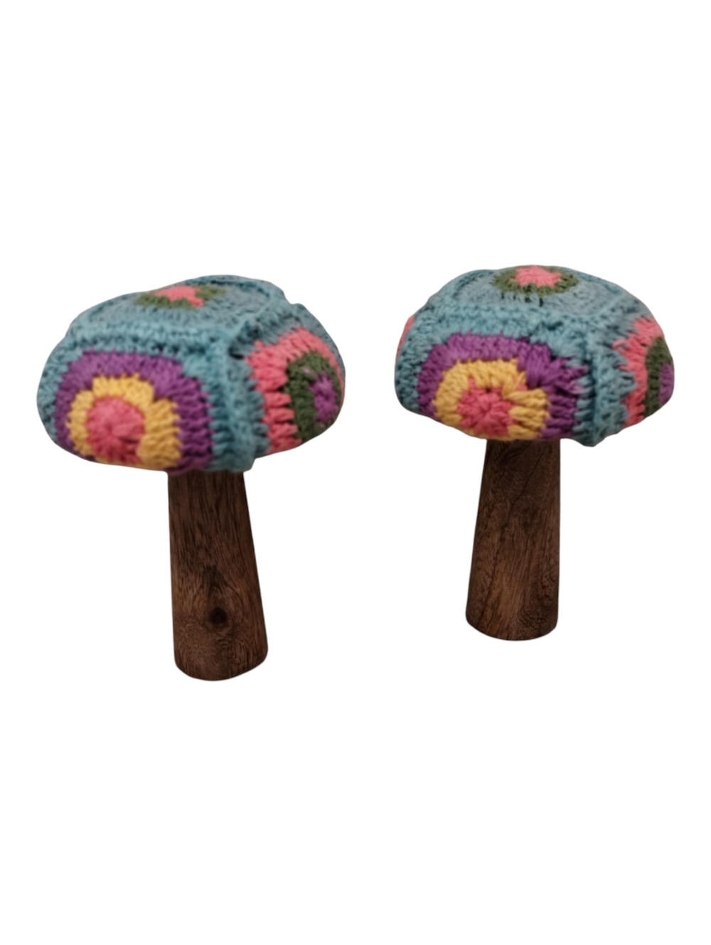 World Market Boho Crochet & Wood Mushroom Tabletop Decor Set NWT Cottagecore